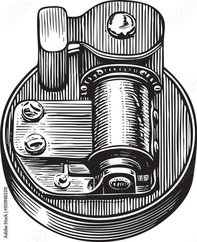 vintage mechanical lighter showcases intricate gears and a metal casing.