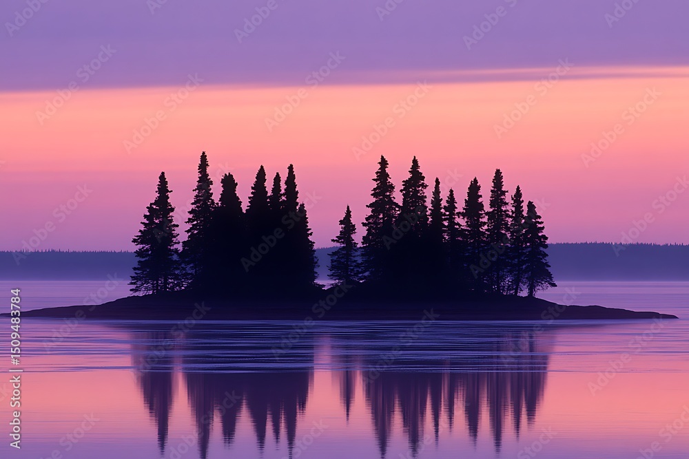 Obraz premium Misty Island Sunrise Reflection