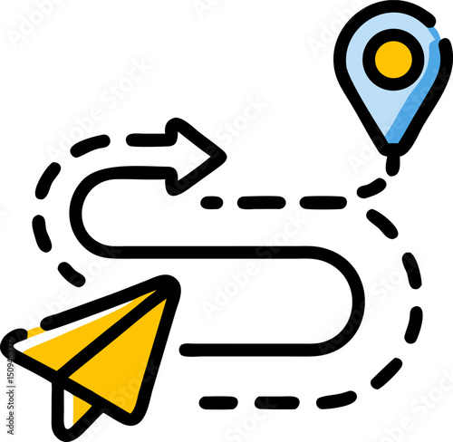 Paper airplane route map destination travel journey