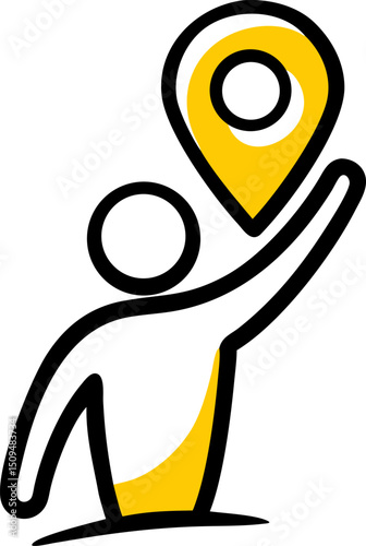 Person holding up a yellow location marker icon