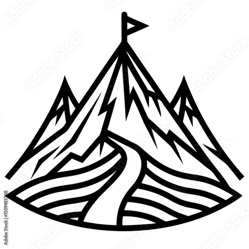 Reaching the summit winding road to success mountain peak flag
