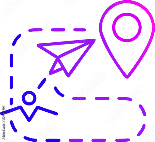 Travel route map icon paper airplane destination location