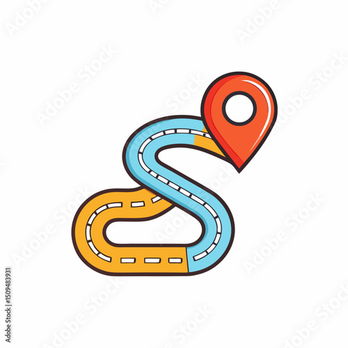 Winding road map route navigation gps location pin