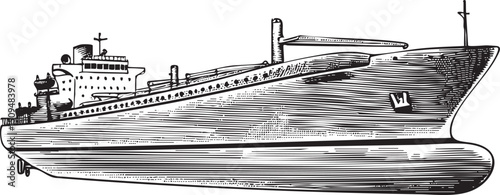 large freighter navigates the open ocean.