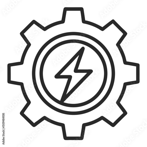 Gear with lightning bolt icon power energy efficiency