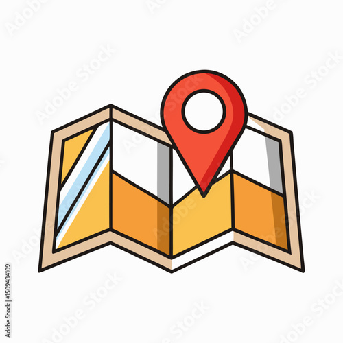 Folded map with red location pinpoint navigation travel