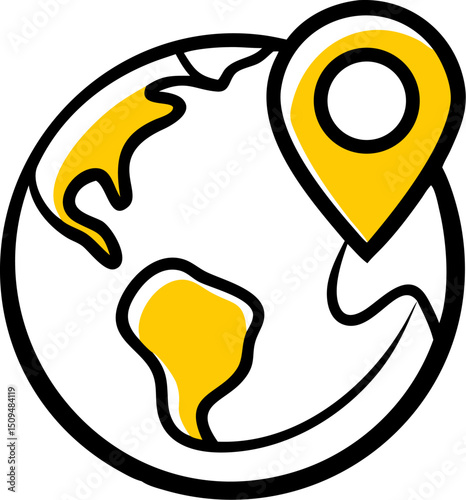 Global location pinpoint world map icon illustration
