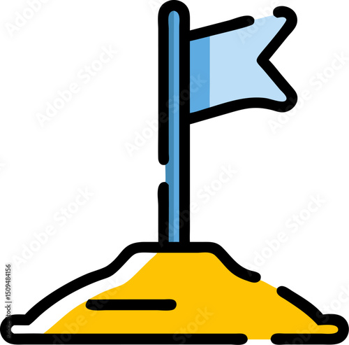 Goal achievement success flag on hilltop icon