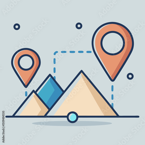 Mountain range route map navigation app location pins