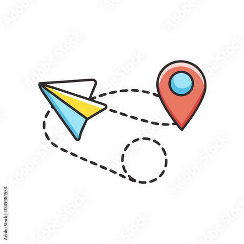 Paper airplane flying to location pinpoint destination travel journey