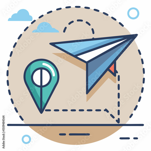 Paper airplane flight path destination travel journey map
