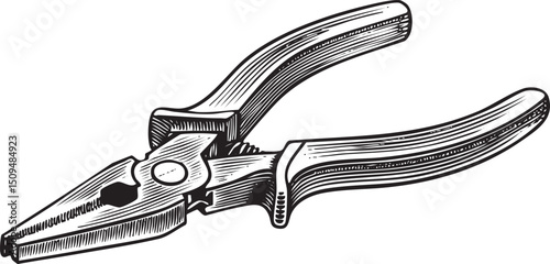 black and white of a pair of adjustable pliers.