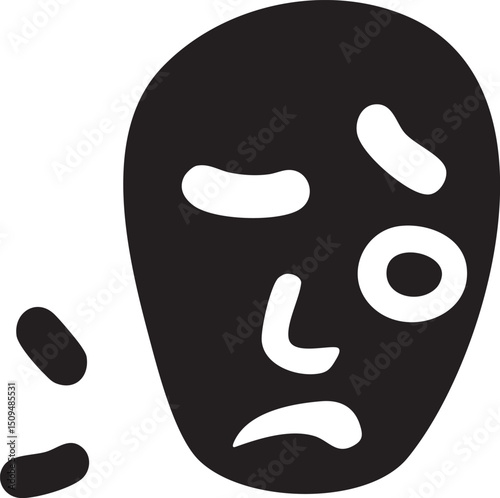 stylized black mask with white accents and intricate details.