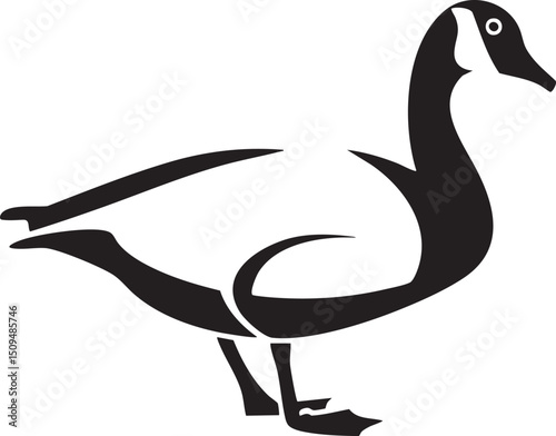stylized black silhouette of a wading waterfowl stands gracefully.