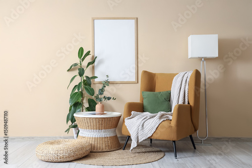 Armchair, coffee table with...