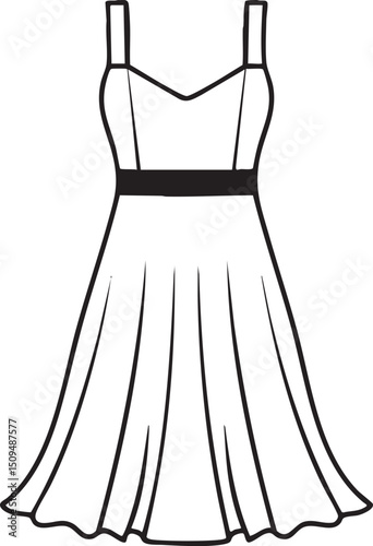 simple white dress with a defined bodice and flowing skirt.