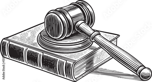 gavel rests upon an open aged book.
