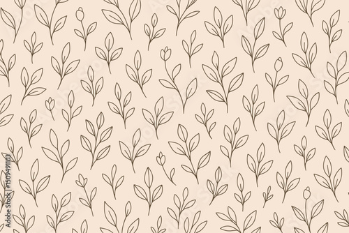 Floral pattern featuring hand-drawn leaves and buds on a soft beige background for textile and paper design inspiration
