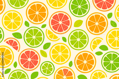 Colorful citrus fruits arranged in a playful pattern perfect for summer themes and fresh designs