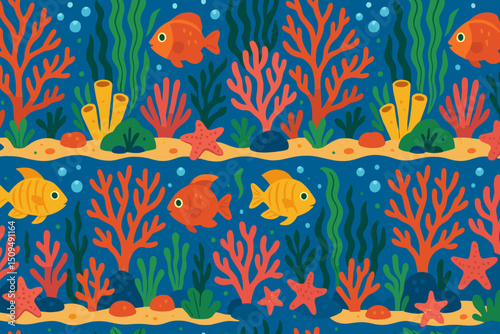 Colorful underwater scene with fish and coral at a vibrant ocean floor