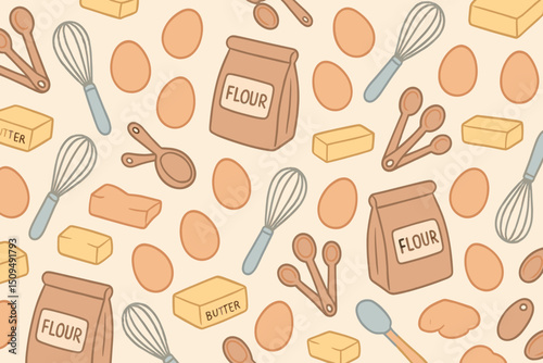 Baking ingredients scattered on a light background for culinary creativity and inspiration