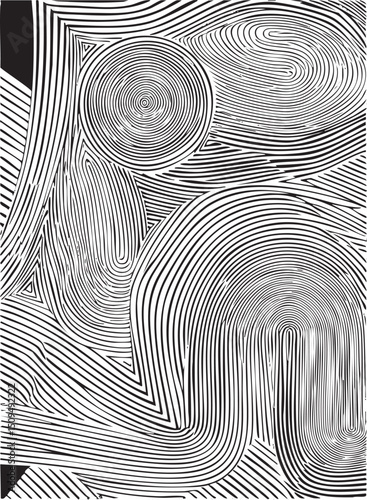 Black and white lines create a complex swirling .