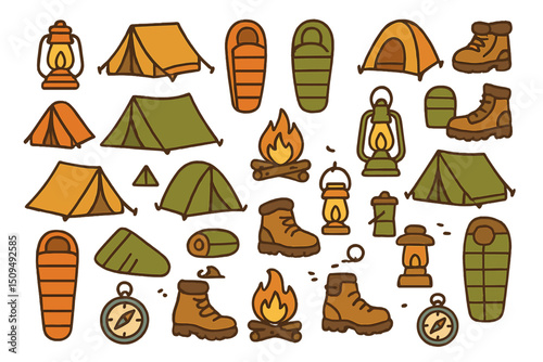 Illustrative camping gear and outdoor elements suitable for adventure and exploration activities
