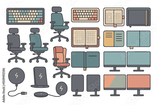 Workstation essentials for a productive home office environment with ergonomic design options and tech accessories