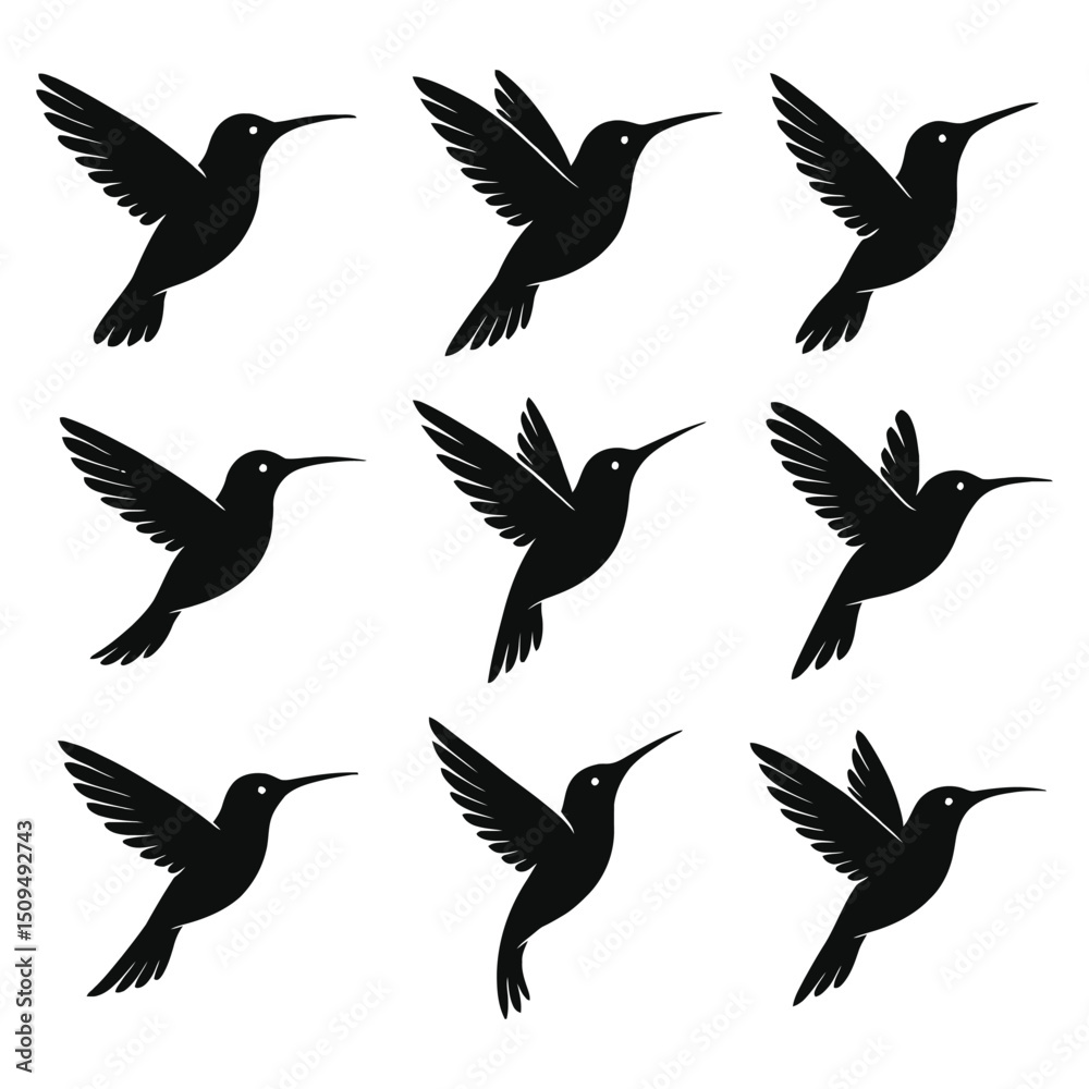 Fototapeta premium Humming bird Silhouette Vector Illustration on white background