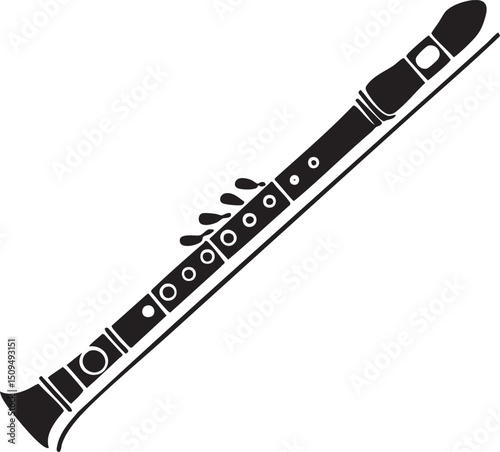 black clarinet rests on a white surface.
