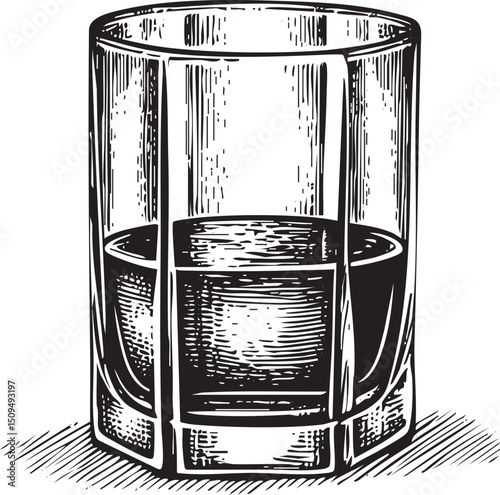 clear glass holds a shimmering liquid within.