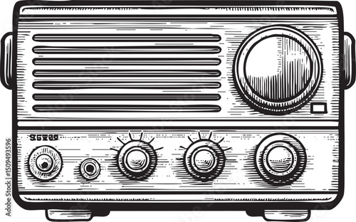 vintage radio transmitter displays numerous knobs and dials.