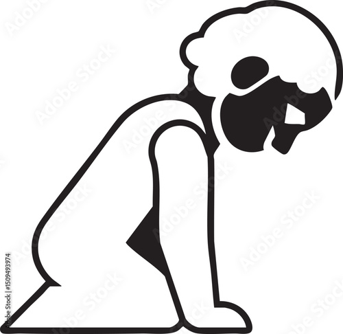 stylized dog is depicted in a crouching posture.