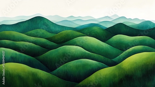 A verdant dreamscape unfolds where rolling hills and to