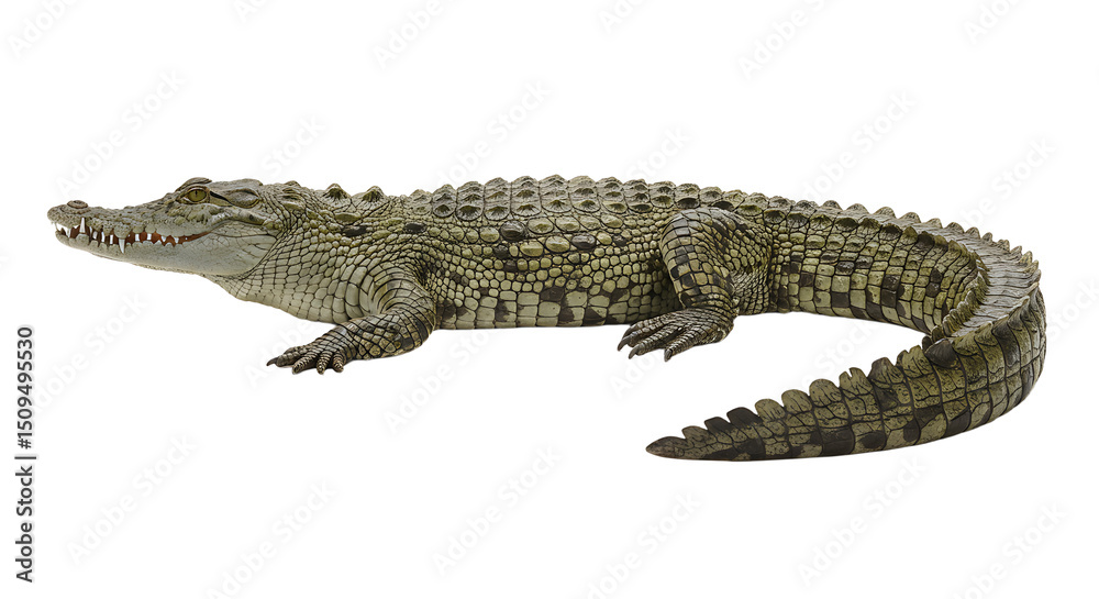 Fototapeta premium Scaly Crocodile with Sharp Teeth and Powerful Tail Resting Sideways