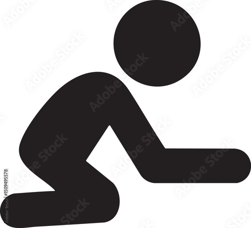 dark silhouette of a person kneels in a crouched position.