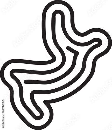 stylized black drawing of a curved digestive organ.