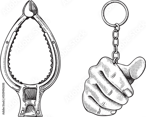 hand holds a decorative metal keychain featuring a pair of pliers.