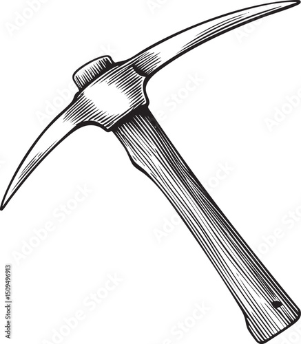 detailed drawing depicts a sturdy pickaxe against a neutral background.