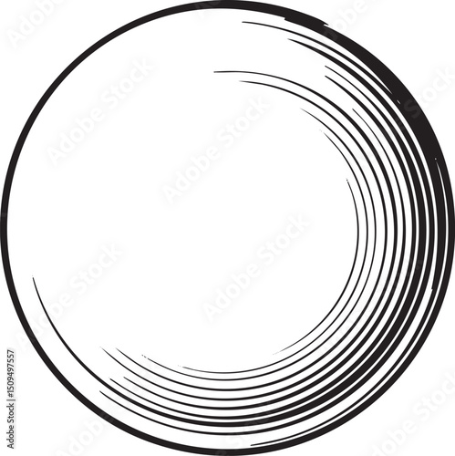 black circular draws a dynamic spiraling across a white background.