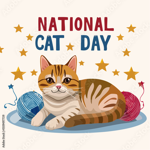 A cute and cozy design for cat lovers, celebrating National Cat Day with elegance and charm.