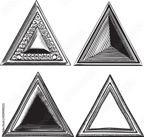 Four overlapping black and white triangles create a complex geometric .