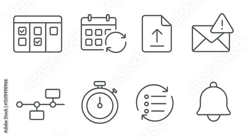 Digital workflow outline icons set – linear, productivity and organization symbols