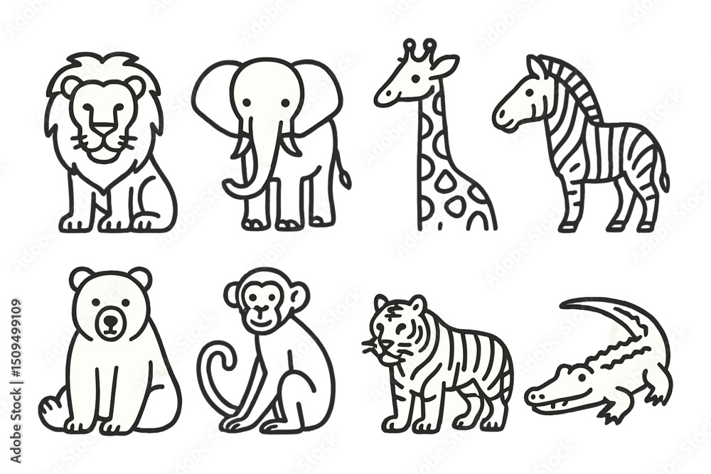 Obraz premium Wild animal outline icons set – silhouette, wildlife and nature symbol collection