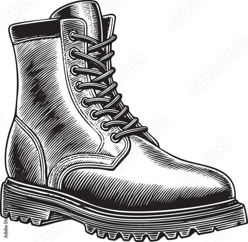detailed black and white of a sturdy hiking boot.