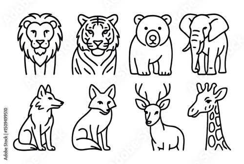 Animal linear icons set – outline, wildlife and nature graphic symbols