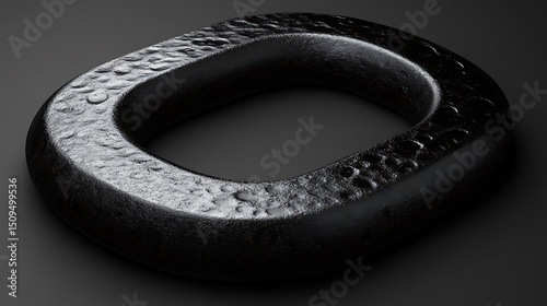 Dark forged metal ring isolated on gray background with textured surface, and closeup.