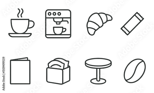 Cafe and coffee outline icons set - silhouette, beverage and bakery symbols