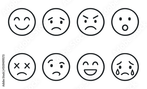 Emotion faces linear icons set – outline, emotive expression symbols for design