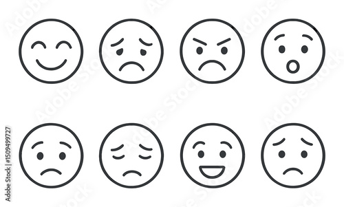 Emotion and mood linear icons set – outline, facial expressions and feelings symbols